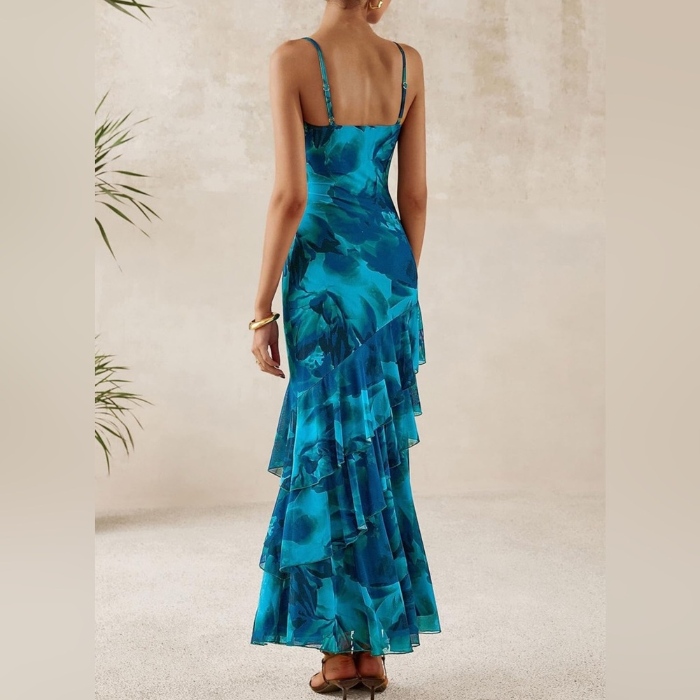 Blue Floral Ruffle Maxi Dress - Picture 2 of 2